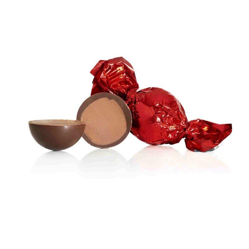Cocoture mørkerød fyldt chokoladekugle - flødechokolade m/honning & nougat crisp