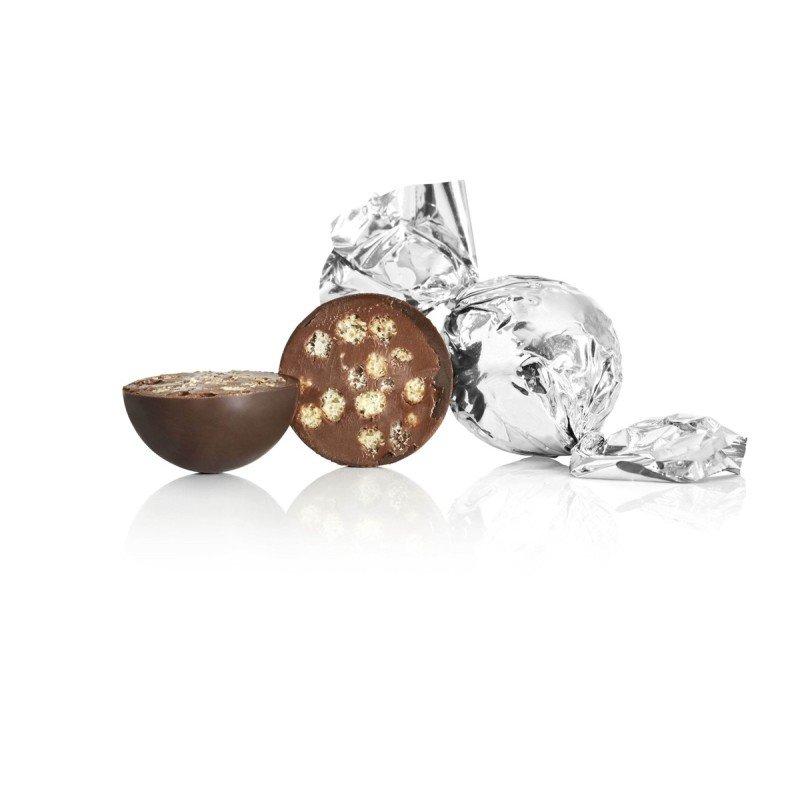 Cocoture sølv fyldt chokoladekugle - mørk chokolade m/crisp
