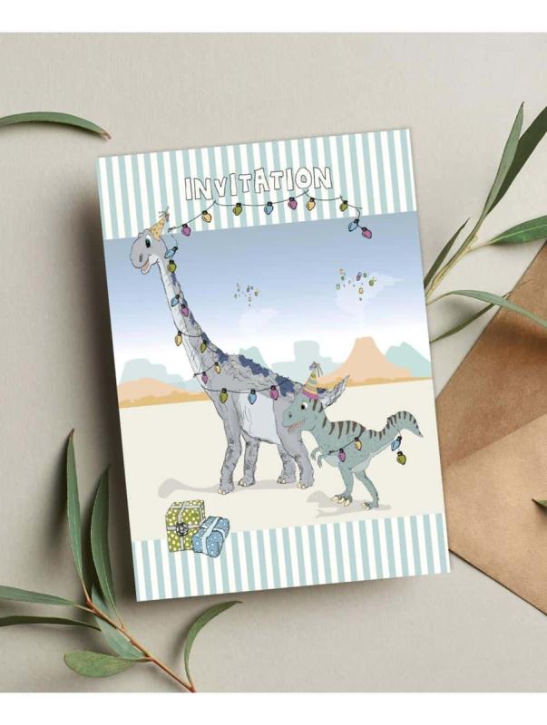 Mouse & Pen Fødselsdag Dinosaur invitationer 6 stk.
