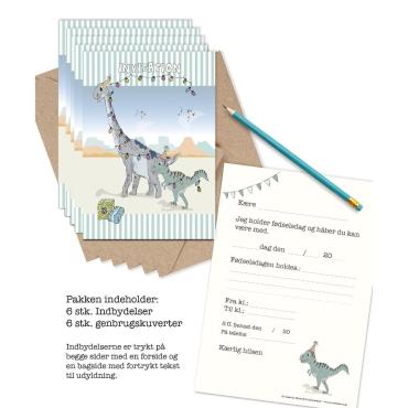 Mouse & Pen Fødselsdag Dinosaur invitationer 6 stk. – billede 2