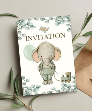 Mouse & Pen Invitationer til babyfesten 6 stk. – Elefant dreng – billede 2