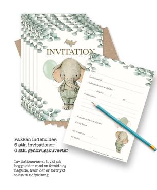 Mouse & Pen Invitationer til babyfesten 6 stk. – Elefant dreng