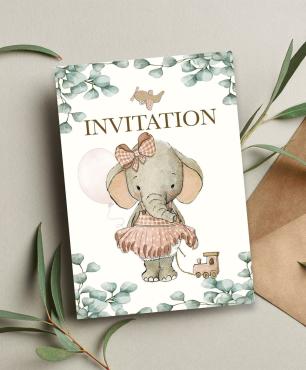 Mouse & Pen Invitationer til babyfesten 6 stk. – Elefant pige – billede 2