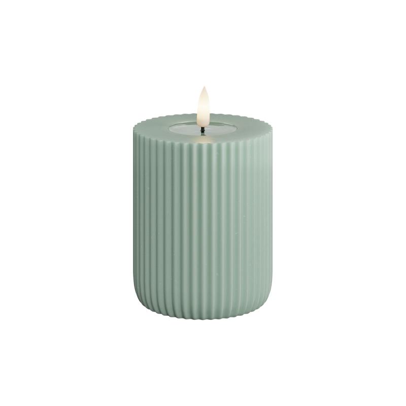 DeluxeHomeart - Solid Stripe LED Bloklys Ø 8 X 10 Cm Salvie grøn