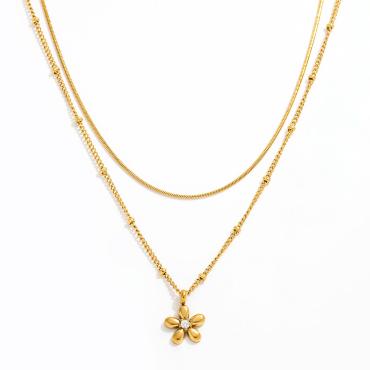 Ia Flower Double Layer Necklace - 18K Gold Plated