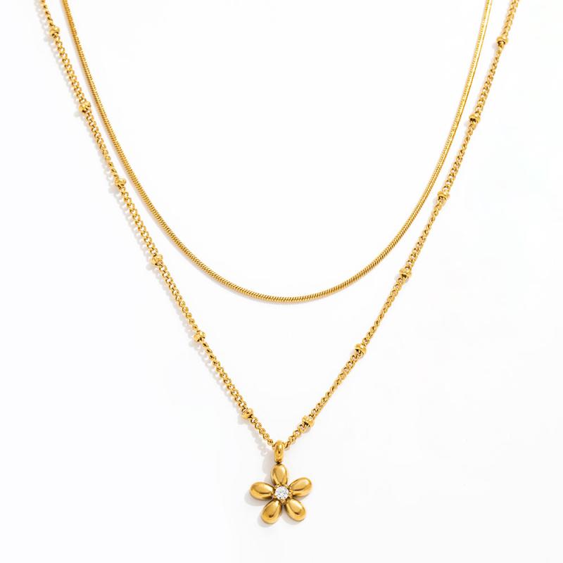 Ia Flower Double Layer Necklace - 18K Gold Plated