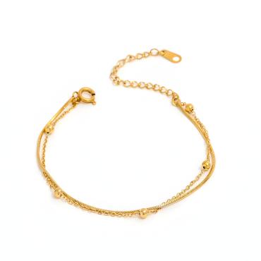 Bead 2-layer Snake Bracelet - 18K Gold Plated
