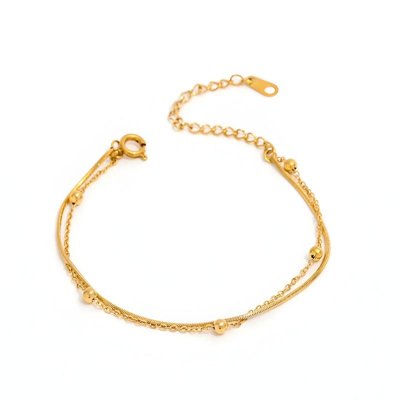 Bead 2-layer Snake Bracelet - 18K Gold Plated